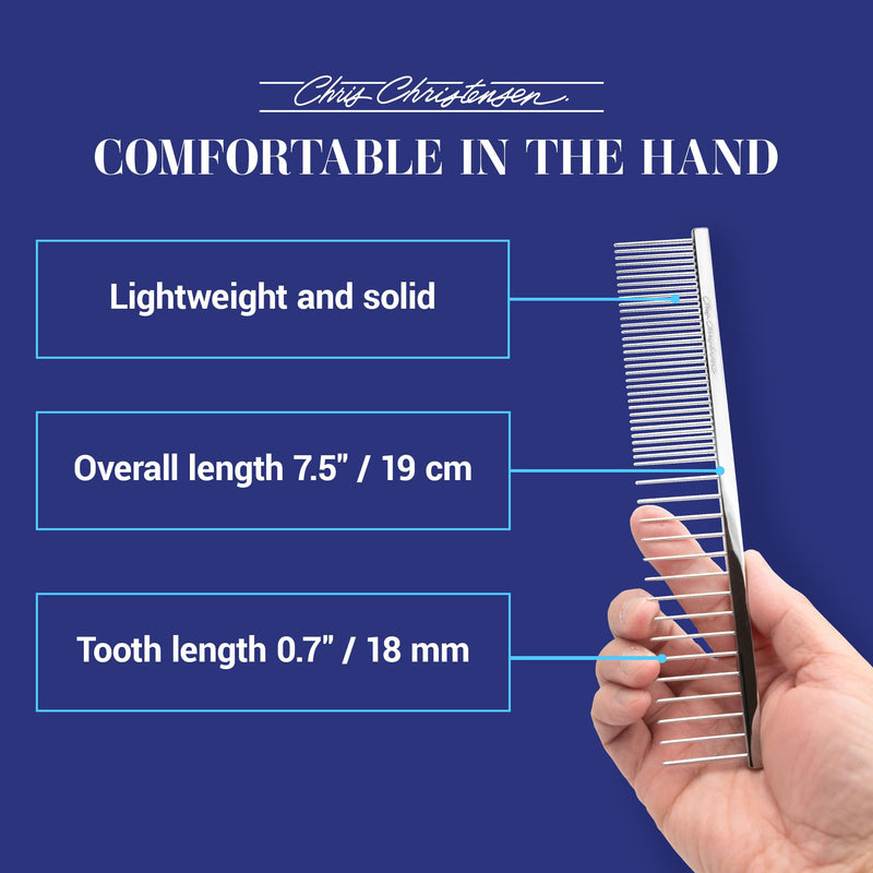 Chris Christensen 003 7.5 in. F/XC Greyhound-Style Butter Comb, Groom Like a Professional, Rounded Corners Prevent Friction and Breakage, Solid Brass Spin with Steel Teeth, Chrome Finish. Metallic 003 - 7.5 Inch Extra Coarse/Fine