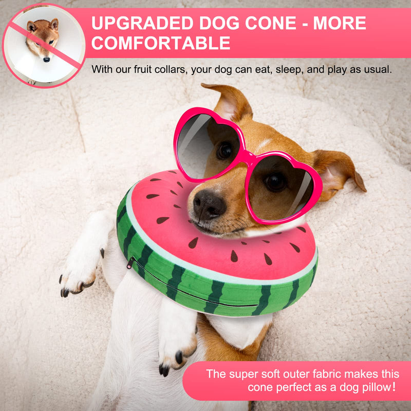 Dog Cone for Large Medium Small Dogs and Cats, Inflatable Dog Donut Collar Cone Soft Recovery Cones for Dogs After Surgery, Adjustable E Collar Does not Block Pet Vision Melon Pattern Plush Fabric-XL - PawsPlanet Australia