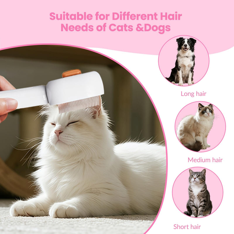 4 in 1 Pet Steam Brush for Cat for Shedding Grooming Massage Self Cleaning, Cat Brush for Long Short Haired Cats, Defur Comb for Kitten Cats Dogs (White Orange) White Orange - PawsPlanet Australia