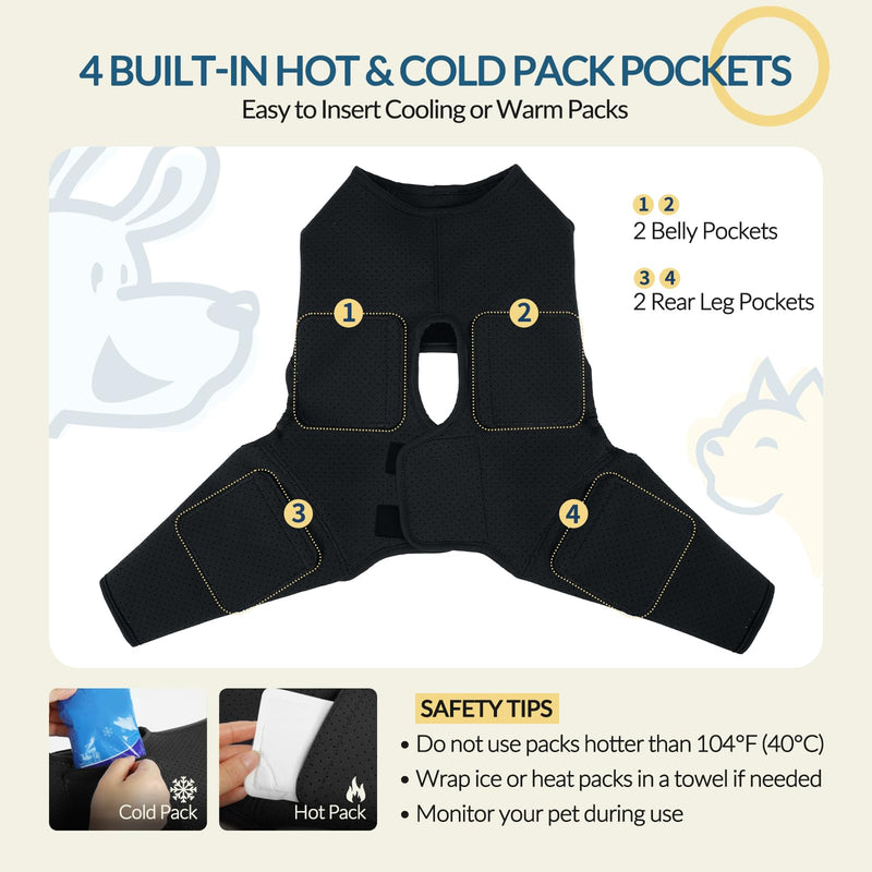 ROZKITCH Dog Post-Op Recovery Suit with Hot & Cold Therapy Pockets, Supportive Neoprene Fabric, Waterproof & Breathable, for Extra Large Dogs, Black 2XL
