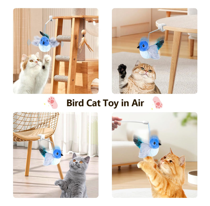 Migipaws Cat Toys,Interactive Lifelike Robin Flying Flapping Bird with Catnip, Feathers Hanging by Elastic String, Automatic Chirping Kitten Toys for Indoor Cats Self Play, Rechargeable(Blue) Lantra(blue)