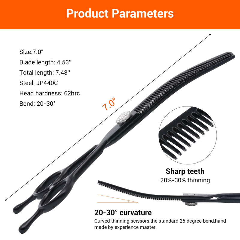Dog Grooming Scissors,Pet Curved Thinning Shears 7.0'' 440C Thinning Scissors for Precision Pet Hair Cutting Curved Thinning Scissors - PawsPlanet Australia