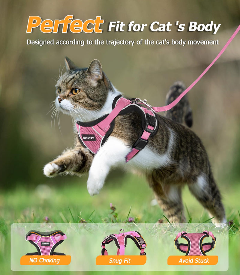 Halypet Cat Harness and Leash Set [H500 Pro Escape Proof Cat Harness for Walking, Adjustable Breathable Soft Travel Cat Leash, Reflective Strips Kitten Harness X-Small Pink