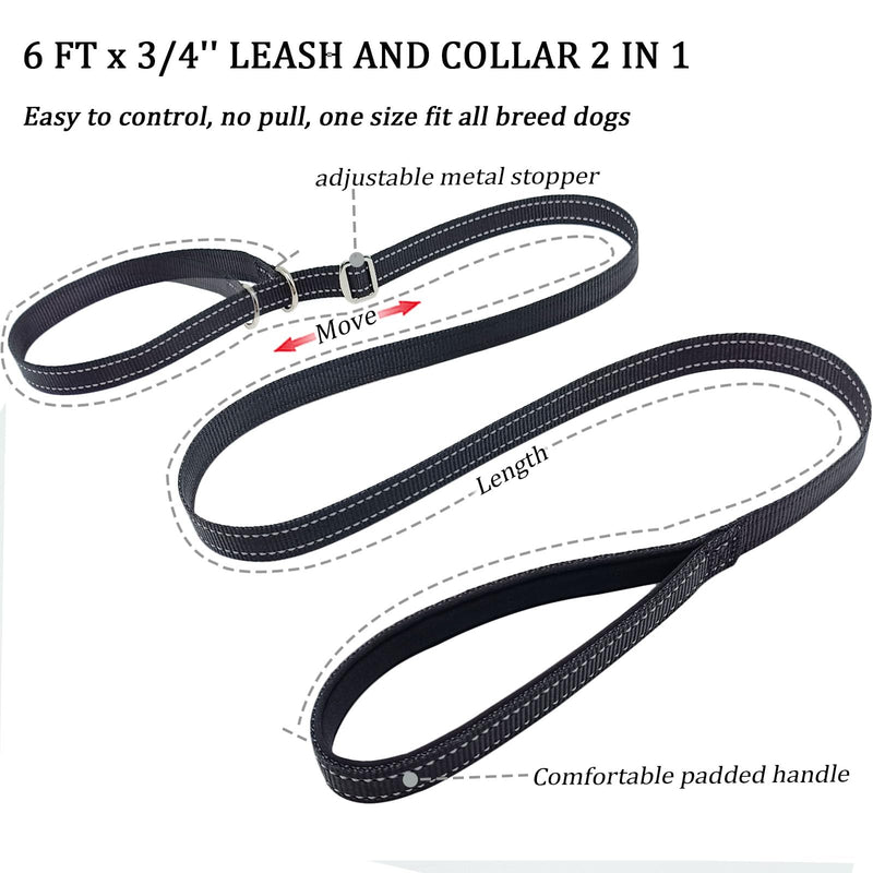 MayPaw Slip Lead Dog Leash, 3/4" Wide Reflective Nylon Training Lead with Padded Handle, 6 FT Flat Pet Leash for Groomers, Shelters, Rescues, Vets or Doggy Daycares 6 FT x 3/4" Wide black - PawsPlanet Australia