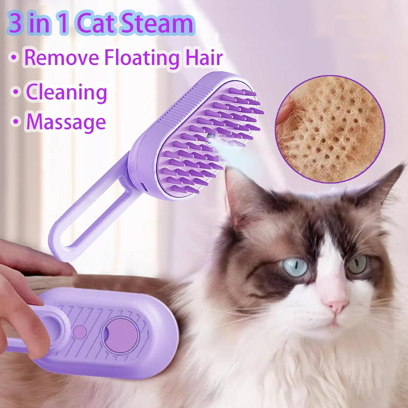 3 in 1 Cat Steam Brush for Shedding & Grooming with Foldable Handle Pet Spray Hair Removal Comb Spritz Defur Comb for Cats Water Brush for Long & Short Haired Pets NEW Purple - PawsPlanet Australia
