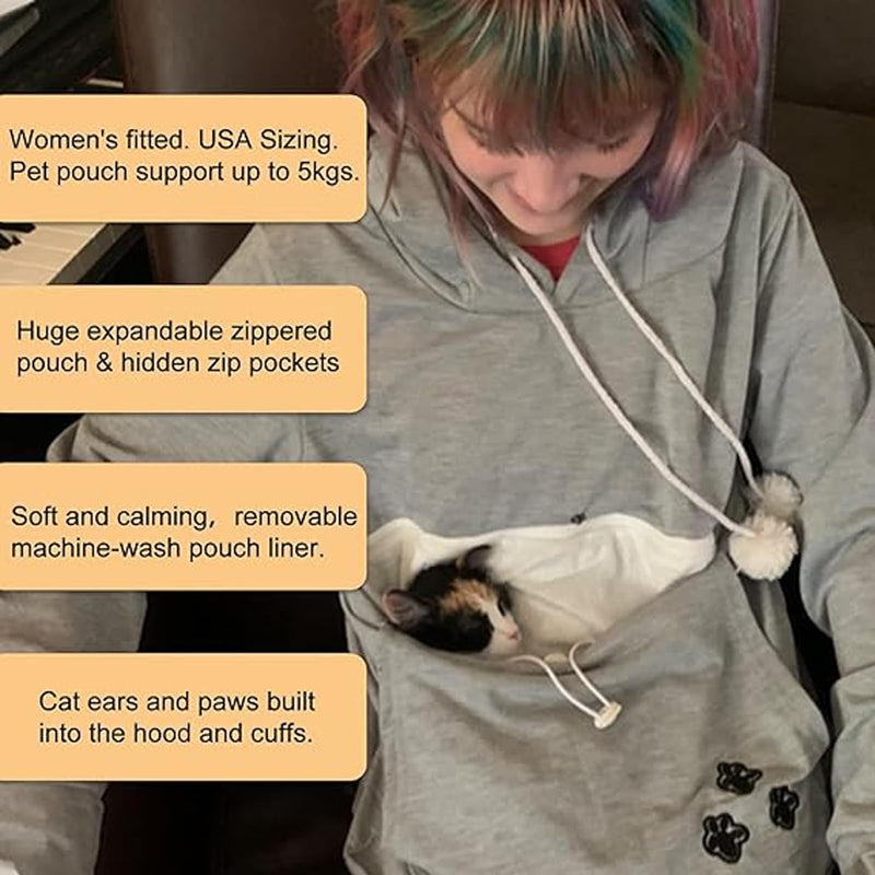 XUDREZ Unisex Big Pouch Hoodie Long Sleeve Pet Dog Holder Carrier Sweatshirt Hooded Pocket Kangaroo Hoodie 3X-Large Black - PawsPlanet Australia