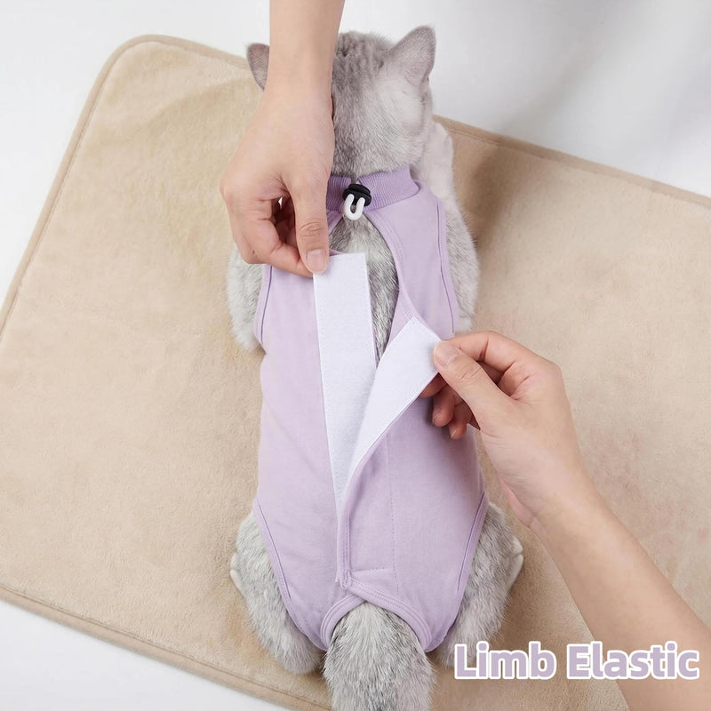 Cat Recovery Suit,Post Surgery Onesie for Kitten,Breathable Soft Anti Licking Cat Bodysuit,Spay Surgical Recovery Clothes for Abdominal Wounds Skin Diseases,Elizabethan Collar Alternative (Purple, L) Purple