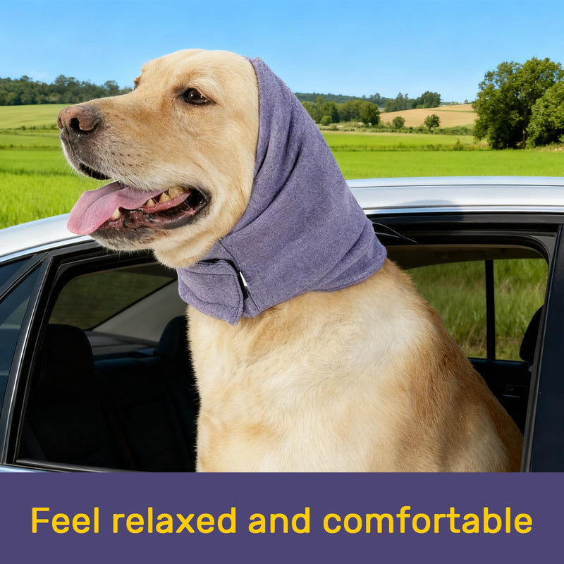 Dog Snood Earmuffs Calming Hood Ear and Neck Warmer Adjustable Noise-Reducing Dog Ear Protectors Comfort Pet Ear Covers for Anxiety Relief, for Medium Dogs 9–18kg (Purple, M)