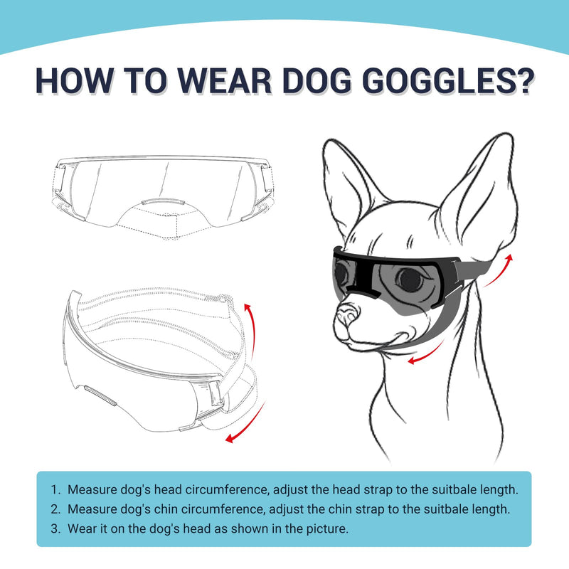 Dog Goggles Sunglasses Small to Medium Breed, Anti-Fog UV400 Lens Puppy Sunglasses, Adjustable Lightweight Doggie Goggles for UV, Wind, Snow, Dust Protection, Blue