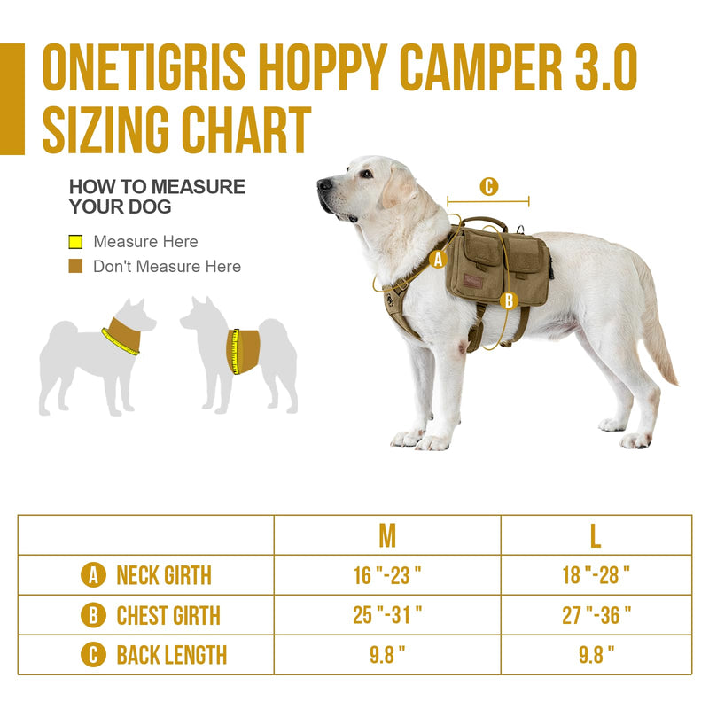 ONETIGRIS Dog Hiking Backpack, Dog Pack for Medium Large Dogs, HOPPY CAMPER 3.0 Dogs Saddle Bag Harness Outdoor Hiking (M, Brown) - PawsPlanet Australia