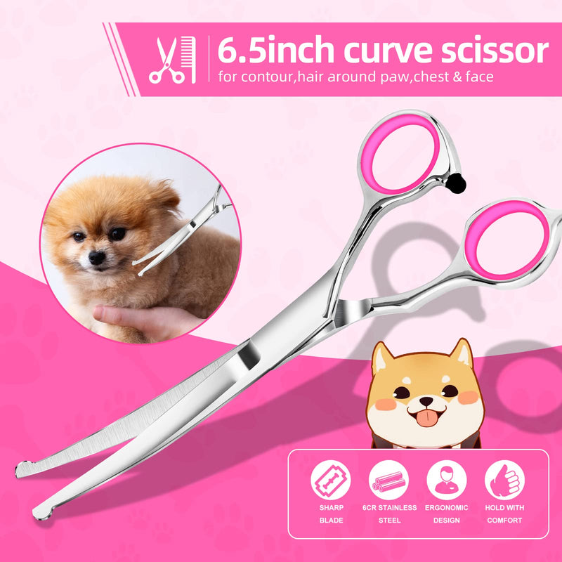 Dog Grooming Scissors Kit with Round Tip, Ecnocal Stainless Steel Titanium Coated Pet Grooming Trimmer Set, Thinning/Straight/Curved Shears, and Comb with Case for Small Pet Dog Cat (Classic) Classic