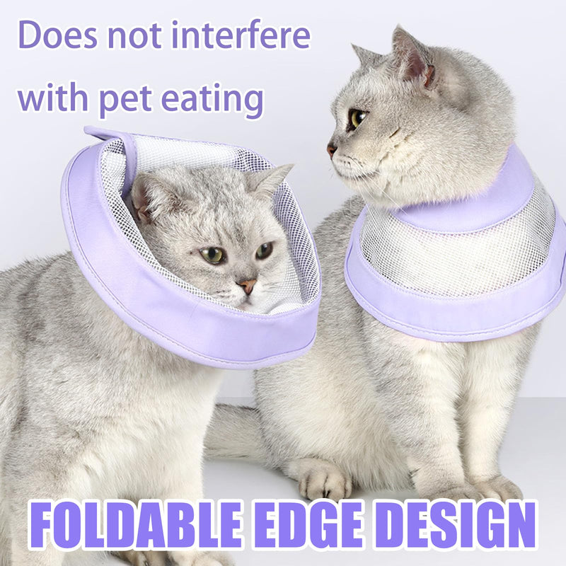 Cat Cone Collar Soft,Adjustable Breathable Cat Neck Cone After,Air Mesh Recovery Collar to Stop Licking, Purple (Size M: 17-23cm Neck)