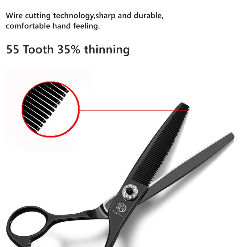Purple Dragon 6.5" 55 Tooth Professional Pet Grooming Scissors - Dog Thinning/Blending Shears - Animal Hair Trimmer for Pet Groomer B-black - PawsPlanet Australia