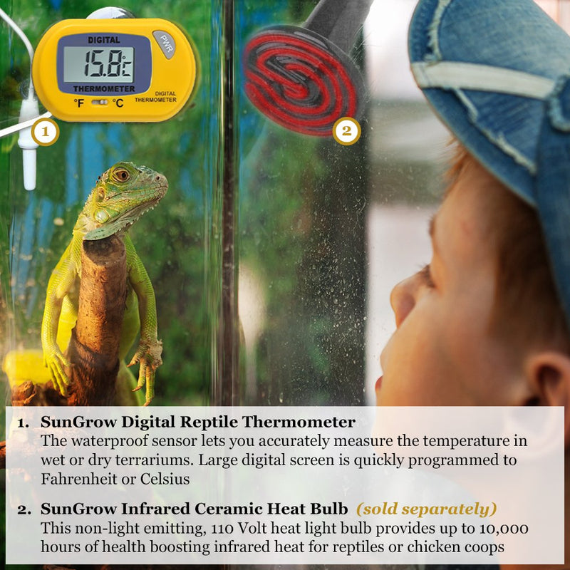SunGrow Reptile Digital Thermometer, Waterproof Sensor Probe Monitors Temperature Accurately, Includes Replaceable Batteries, Easy to Read Display - PawsPlanet Australia