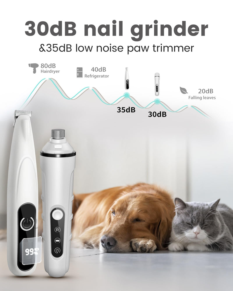 2 in 1 Dog Nail Grinder Quiet and Dog Paw Trimmer, Powerful Painless Electric Dog Nail Trimmers for Large Medium Small Dogs, Rechargeable Cordless Dog Hair Clippers for Paws, Ears, Eyes, Rump White - PawsPlanet Australia