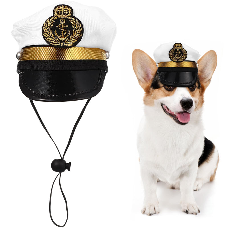 Amosfun Pet Captain's Hat Sailors Sea Captain White Captain Hat Dog Cat Puppy Sailor Halloween Cosplay Costume Hat 5.3 Inch