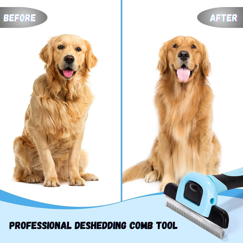 AINA Pet Grooming Comb for Dogs & Cats - Comfortable, Effective, Deshedding, Dematting Pet Combing Tool | Reduces Shedding, Easy to Clean Stainless Steel Head, Smooth Ends & Non-Slip Grip | Blue-Large Large - PawsPlanet Australia
