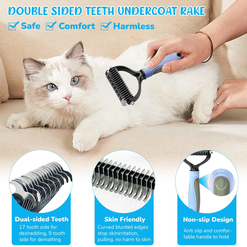Dog Brush & Grooming Kit – 9-Piece Pet Brush & Deshedding Set for Shedding, Bathing, Trimming & Nail Care | Grooming Tools for Dogs & Cats, Includes Comb, Nail Clipper, Scissors, Slicker Brush (Blue) 9 PACK Blue - PawsPlanet Australia
