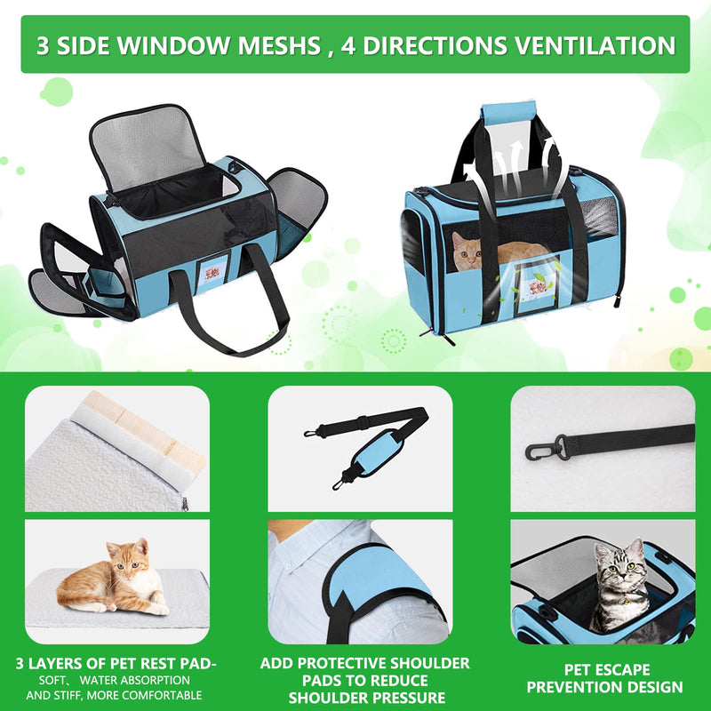 Extra Large Pet Carrier 20 lbs+, Soft Sided Cat Carriers for Large Cats Under 25 lbs, Folding Big Dog Carrier 20"x13"x13", Cat Carrier for 2 Cats Travel Carrier -Large- Blue Blue-20"x13"x13" (Oversize) - PawsPlanet Australia