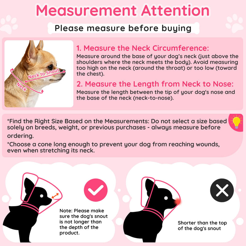Clear Dog Cone for Small Dogs After Surgery, Adjustable E-Collar to Stop Licking with Padded Neck for Shih Tzu, Yorkie, Soft Recovery Collar with Reflective Trim for Night Visibility, Pink XS XS (9"-10.25")