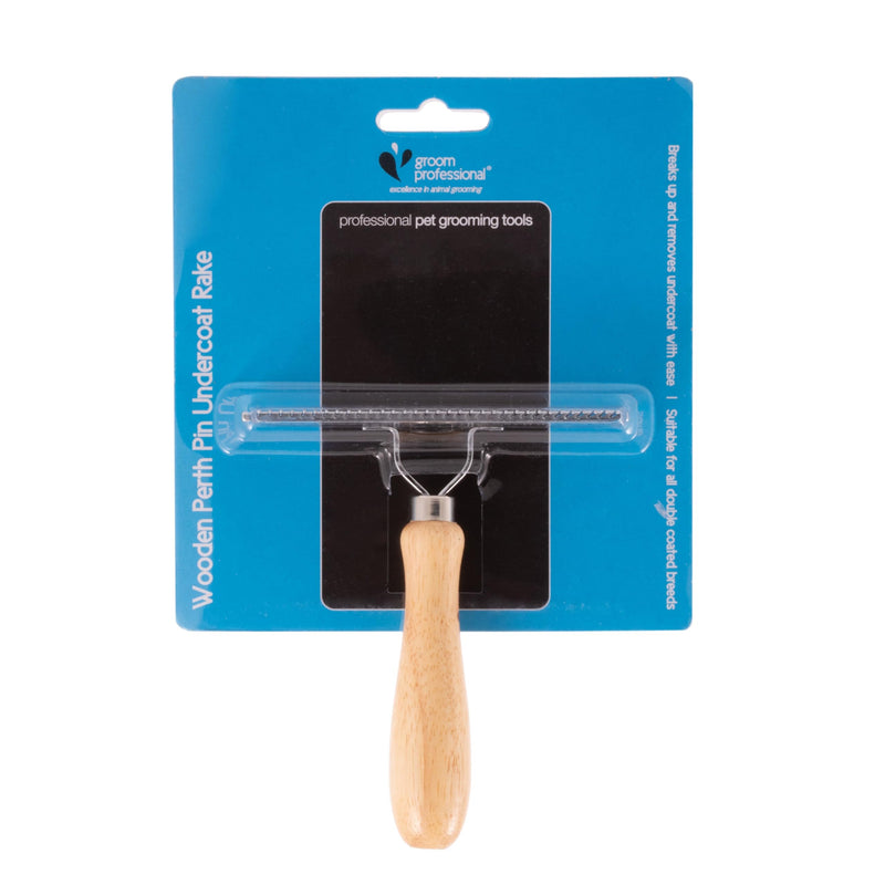 GROOM PROFESSIONAL Wooden Perth Pin Undercoat Rake for Dogs - Dog Grooming Rake for Deshedding - Perfect for Brushing Out Long/Double Coated Breeds - Longer Teeth for Effective Grooming - PawsPlanet Australia