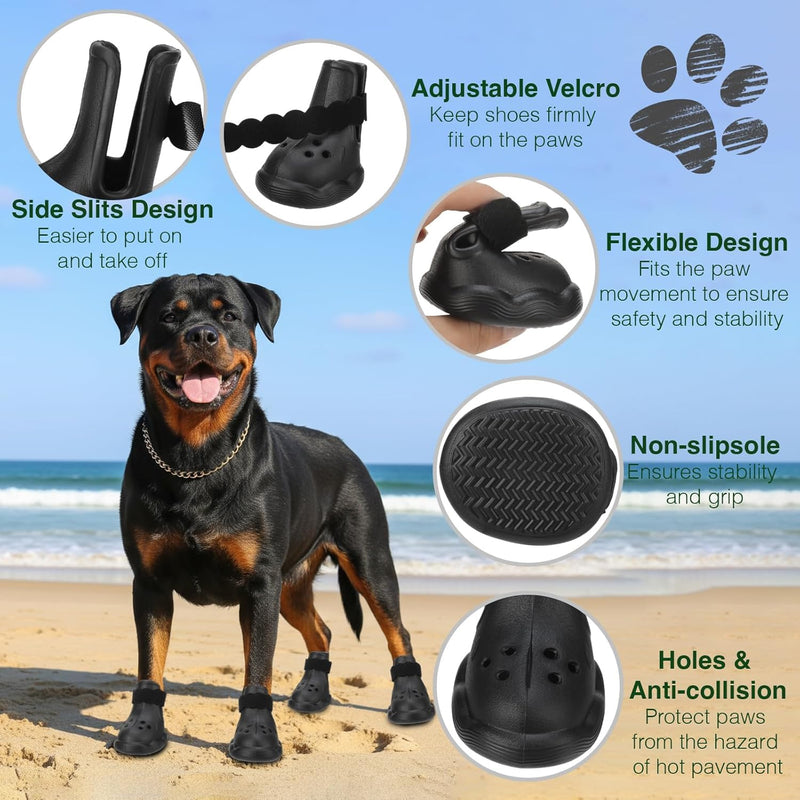 Dog Shoes for Hot Pavement & Snow - Waterproof, Non-Slip Dog Booties with Adjustable Straps. Breathable & Easy-Clean Paw Protectors, Easy ON/Off for Beach, Hiking All Seasons (Black, XS) Black - PawsPlanet Australia