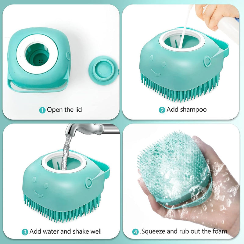 Pet Dog Bath Brush Gentle Soap Dispenser Massaging Bath Grooming Soft Silicone(Blue) - PawsPlanet Australia