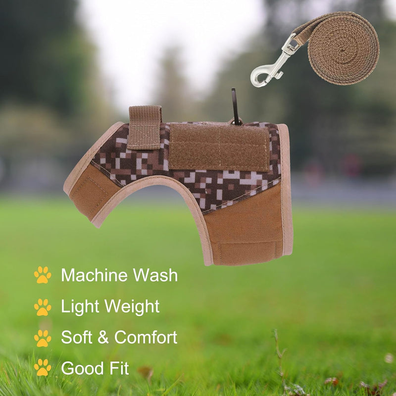 Tactical Small Dog Harness and Leash Set Small Pet Harness for Winter, Adjustable Soft Padded Dog Vest for Chihuahua, Poodle, Yorike, Maltese Under 5LBS, Desert Camo Camouflage Small (under 4. 5lbs) - PawsPlanet Australia