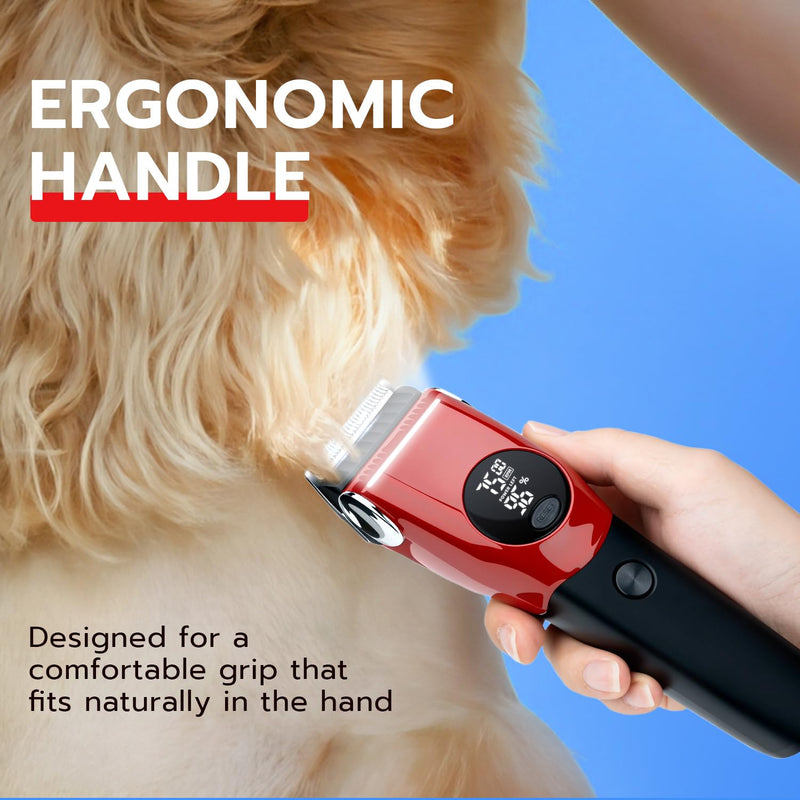 Mcbazel Dog Clippers Grooming Kit, Low Noise Rechargeable Cordless Adjustable Pet Hair Shaver Trimmers Set for Dogs, Cats and Other Pets - Red - PawsPlanet Australia