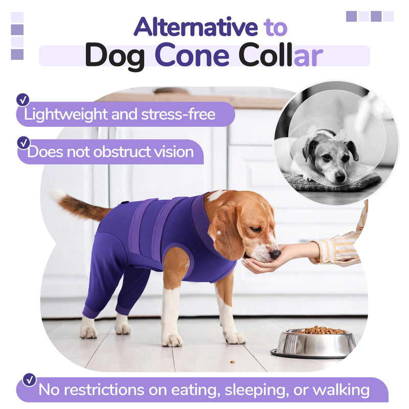 Lelepet Dog Recovery Suit, Rear Leg Wound Protector for Small Dogs, E-Collar Alternative Anti-Licking Spay/Neutering Suit for Male/Female Dogs, Purple XS
