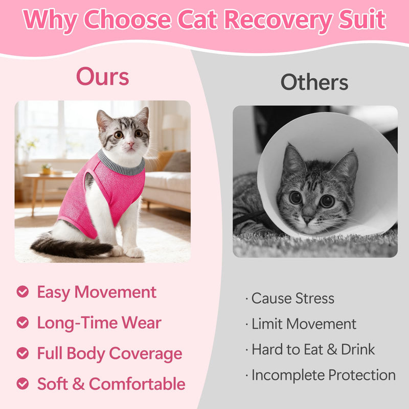 Coppthinktu Cat Recovery Suit Cat Onesie After Surgery, Breathable Cat Surgery Suit for Female Spay/Neuter, Kitten Surgical Recovery Body Suit Cone Alternative for Abdominal Wounds Rose Red Medium