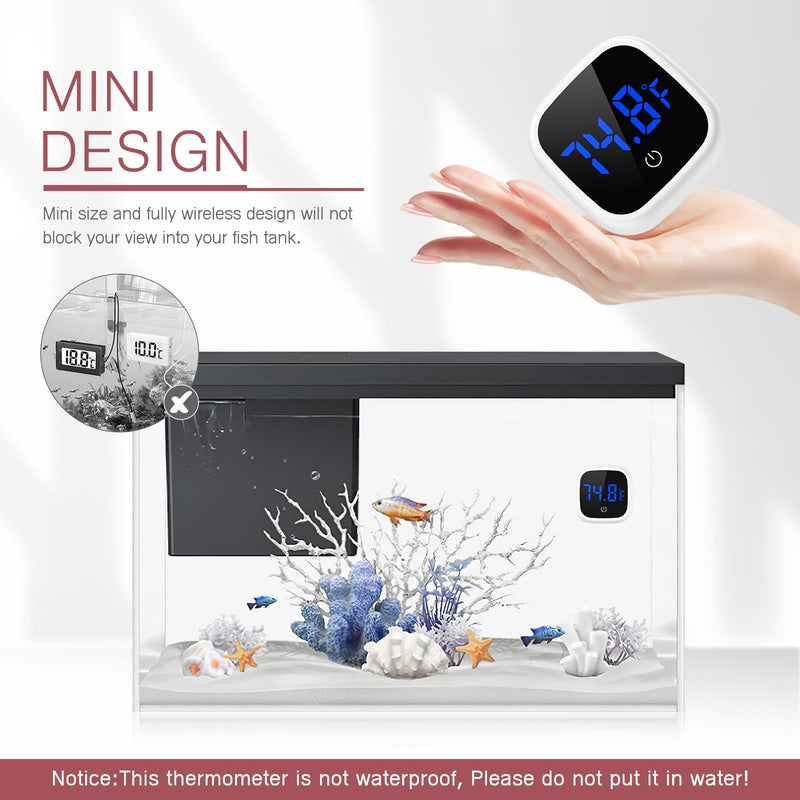 Digital Aquarium Thermometer, Stick-on Fish Tank Thermometer, Wireless Tank Temperature Sensor with LED Touch Screen, Battery, ℉, for Fresh Water, Tap Water, Marine Water 1 PCS White - PawsPlanet Australia