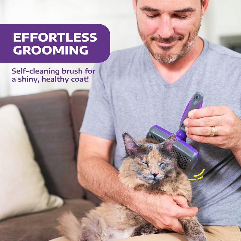 Hertzko Self-Cleaning Slicker Brush - Cat and Dog Brush for Shedding, Tangles and Dirt - Gentle Grooming Tool for Sensitive Skin - Pet Hair Remover for Long and Short Coats - Purple Large - PawsPlanet Australia