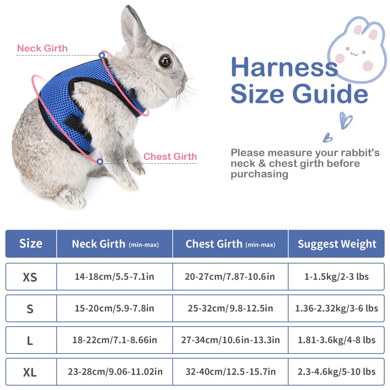 Pettom Bunny Rabbit Harness with Stretchy Leash Cute Adjustable Buckle Breathable Mesh Vest for Kitten Small Pets Walking (L(Chest:10.6-13.3 in), Blue) L(Chest:10.6-13.3 in) - PawsPlanet Australia