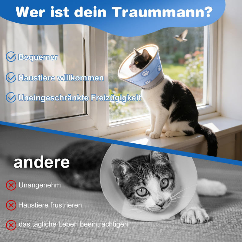 LATRAT Cat Collar, Adjustable Collar Cat Collar, Foldable Soft Recovery Collar, Soft Protective Collar, After Surgery and Injuries for Cats, Blue (M) M