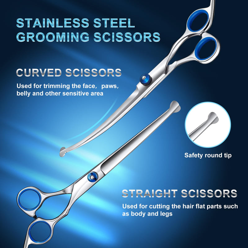 Odoland Dog Grooming Scissors Set Include Dog Slicker Brush, Pet Nail Clippers, Safety Round Tip Pet Grooming Shears for Kit Small Dogs Large Dog and Cats - PawsPlanet Australia