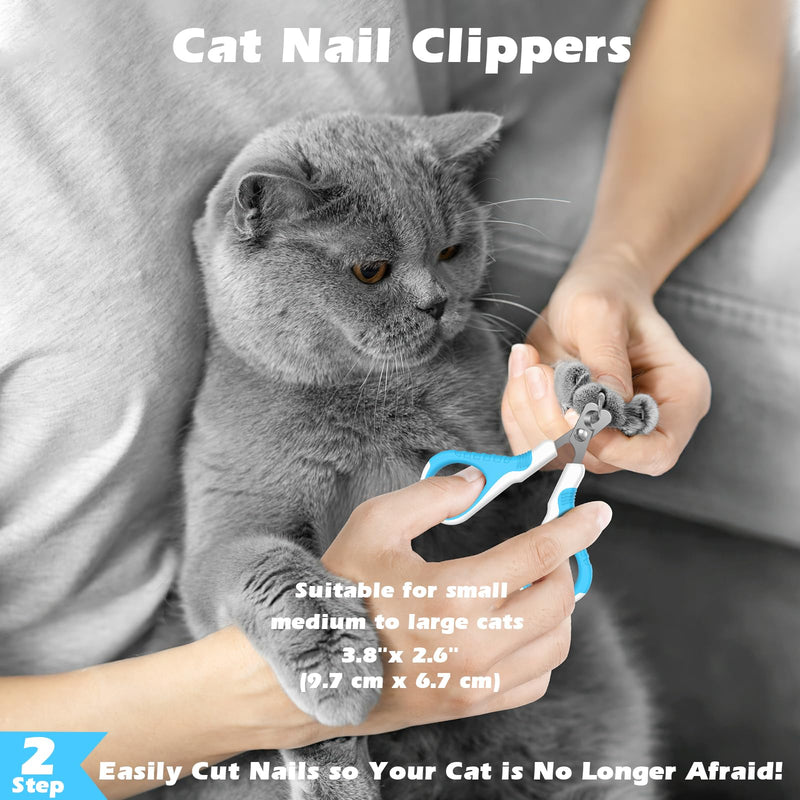 Comotech 3PCS Cat Grooming Supplies,Cat Brush & Nail Clipper/Trimmer & Flea Comb for Shedding Indoor Cats Dogs and Small Animals - Meet All Your Pet's Daily Grooming Needs - All in One Set (Blue) Blue - PawsPlanet Australia