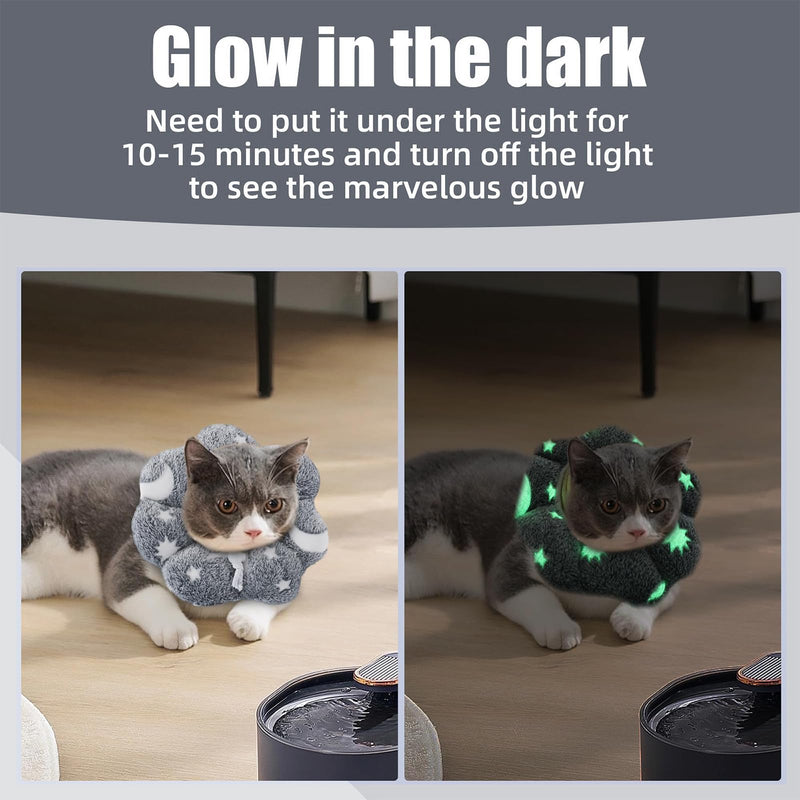 Adjustable Glow in the Dark Cat Collar Cone Style Elizabethan Collar for Pet Recovery After Surgery (M)