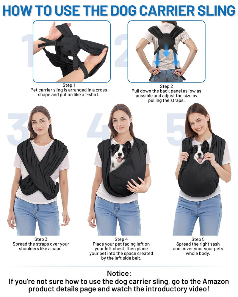 Dog Sling Carrier for Small Dogs, Front Pet Sling Carrier Chest, Adjustable Reducing Back Stress Cat Sling for Small Pet up to 20lbs, Hands Free Puppy Sling for Travel or Everyday Use (Black) Black - PawsPlanet Australia