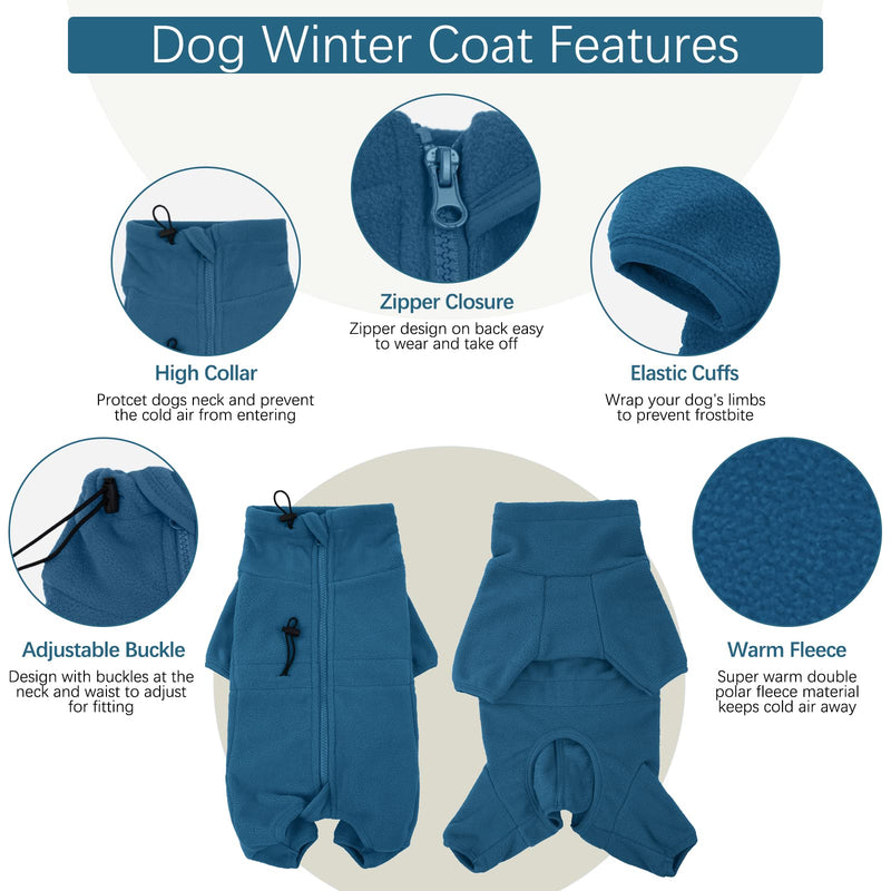 ROZKITCH Dog Fleece Sweater, Pet Windproof Warm Cold Weather Jacket Vest Cozy Jumpsuit Apparel Outfit Clothes for Small Medium Large Dog Walking Sleep 2XS 2XS(Back Length:11") Turquoise