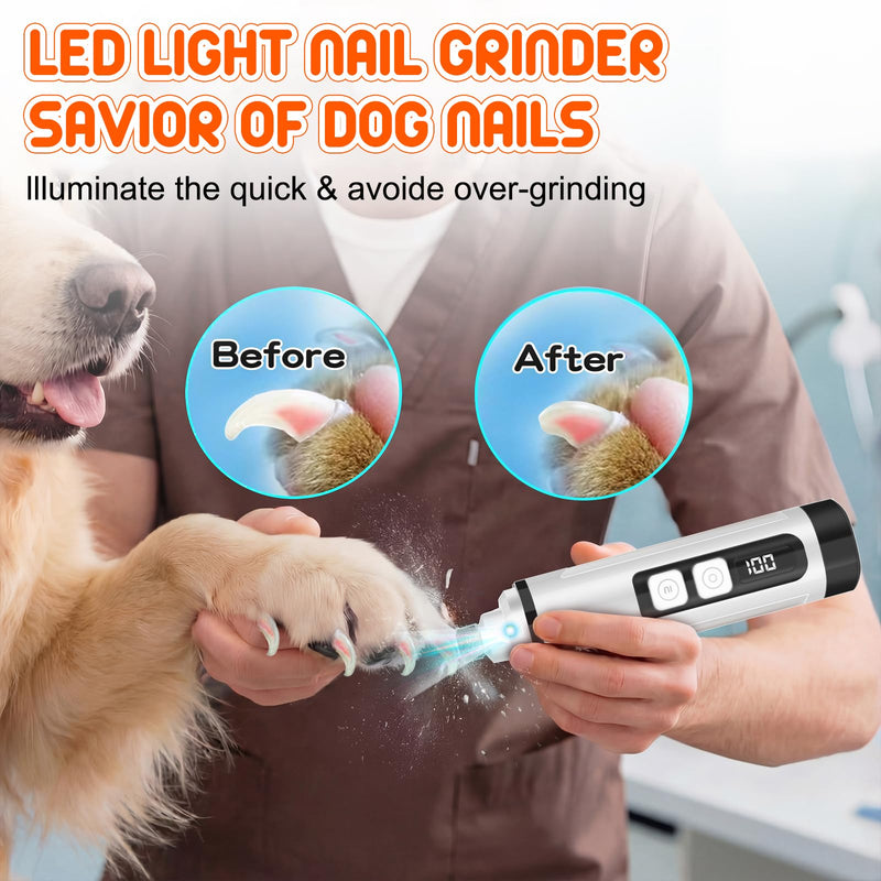 Dog Nail Grinder Electric Powerful 3 Speeds Dog Nail Clippers with Lights Quiet Cat Nail Clipper Painless Care Trimmers Tools for Small Medium Large Dogs and Cats (Black) Black