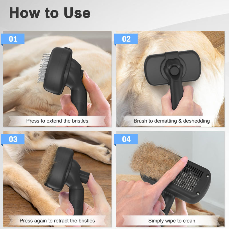 Self Cleaning Shedding Brush for Dogs & Cats, Skin Friendly Cat Brush, Dog Grooming Brush, Dog Brush for Shedding, Deshedding Brush, Puppy Brush Hair Brush for Haired Dogs, Black - PawsPlanet Australia