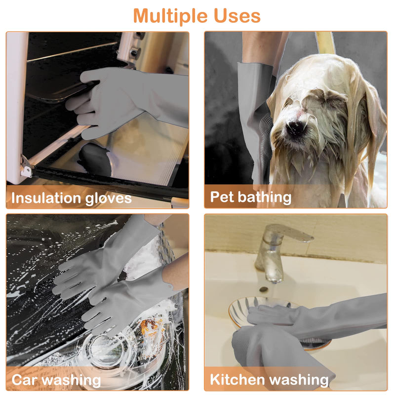 Pet Grooming Gloves, Dog Bathing Gloves with High-Density Teeth, Heat Resistant Silicone Cat Hair Remover with Enhanced Five Finger Design, Bathing and Massaging for Dogs and Cats (Grey) Grey - PawsPlanet Australia