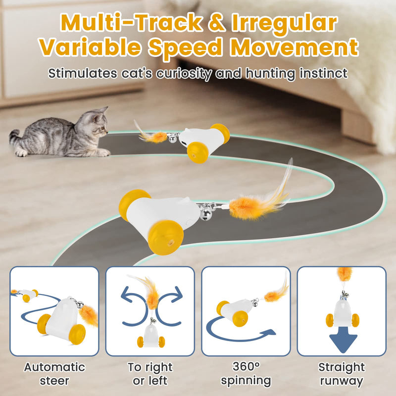 PETTOM Interactive Cat Toys for Indoor Cats, 2 Speeds with Colorful LED Light, Run Irregularly, USB Rechargeable Automatic Moving Indoor Cat Toys Adult with 3 Feather Accessories, Kitten Toys - PawsPlanet Australia