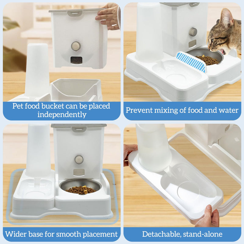 kathson Automatic Cat Food Dispenser,Cat Food and Water Dispenser Set Gravity Water Bowl Automatic Pet Feeder and Water Dispenser 2 in 1 for Cats and Small Dogs（Stainless Steel Model） - PawsPlanet Australia