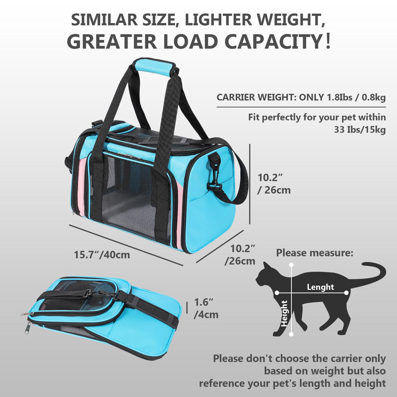 Cat Carrier, Dog Carrier, TSA Airline Approved Pet Carrie for Small Medium Cats, Dog Puppy Carriers for Small Dogs (Blue&Pink, One Size) - PawsPlanet Australia