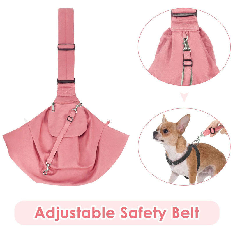 Dog Padded Papoose Sling, Small Pet Sling Carrier Hands Free Carry Adjustable Shoulder Strap Reversible Tote Bag with a Pocket Safety Belt Dog Cat Traveling Subway (5-12lbs, Pink) 5-12lbs - PawsPlanet Australia