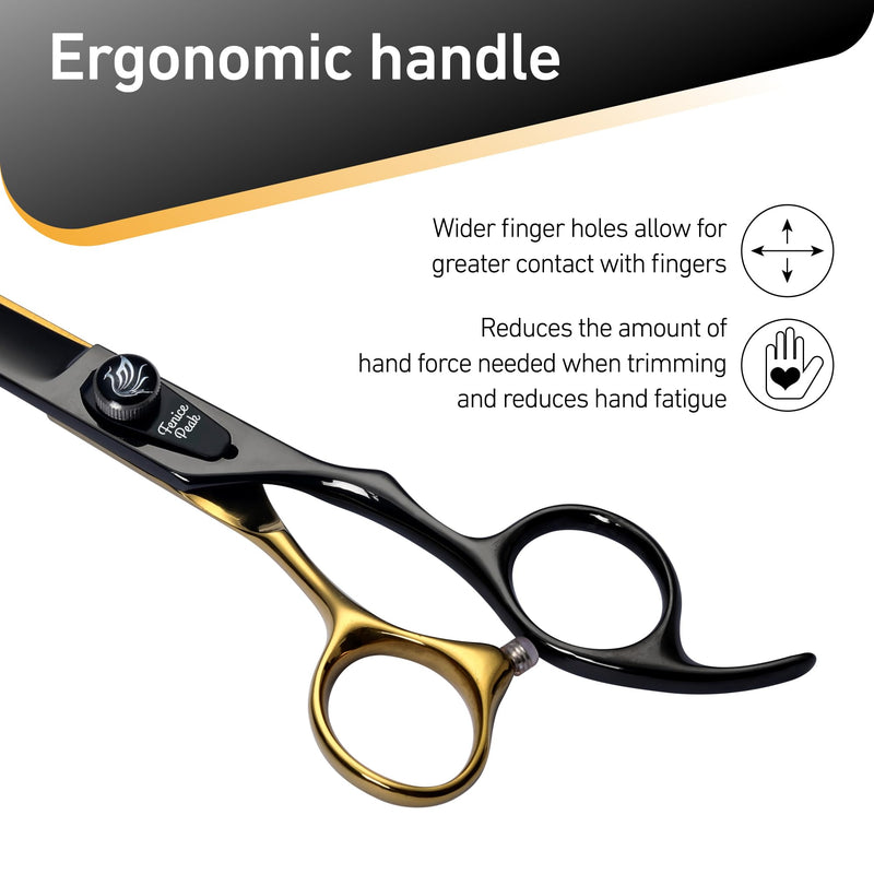Fenice Peak 7'' Black Dog Grooming Scissors Goldern Straight Shears with Ergonomic Offest Handle and Pattern Screw Pet Grooming Trimming Shears Durable and Sharp 440C 7'' - PawsPlanet Australia
