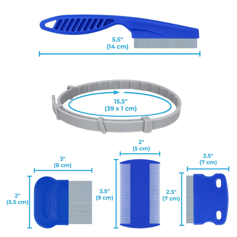 JOR Cat Collar and Combs Combo, Pet Grooming and Tick Management, 1 Plastic Band Fits 14" Neck Circumference, 4 Plastic Stainless-Steel Teeth Dematting Combs with Rounded Pins, 5 Pcs per Pack - PawsPlanet Australia