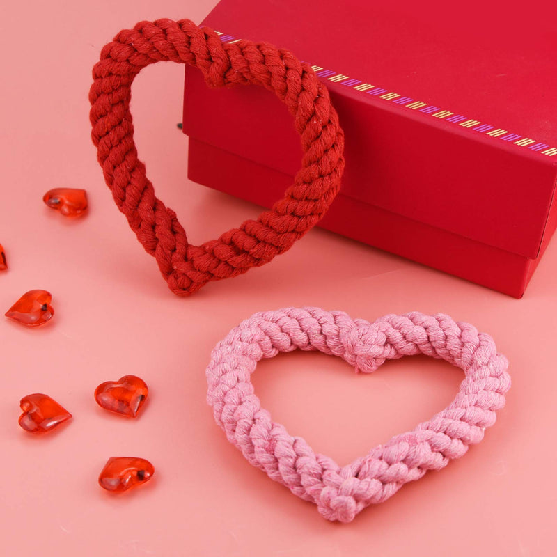 2 PCS Dog Chew Toys Heart Shaped Rope for Valentine's Day Pets Cotton Chewing Supplies Pink & Red 5.5Inch - PawsPlanet Australia